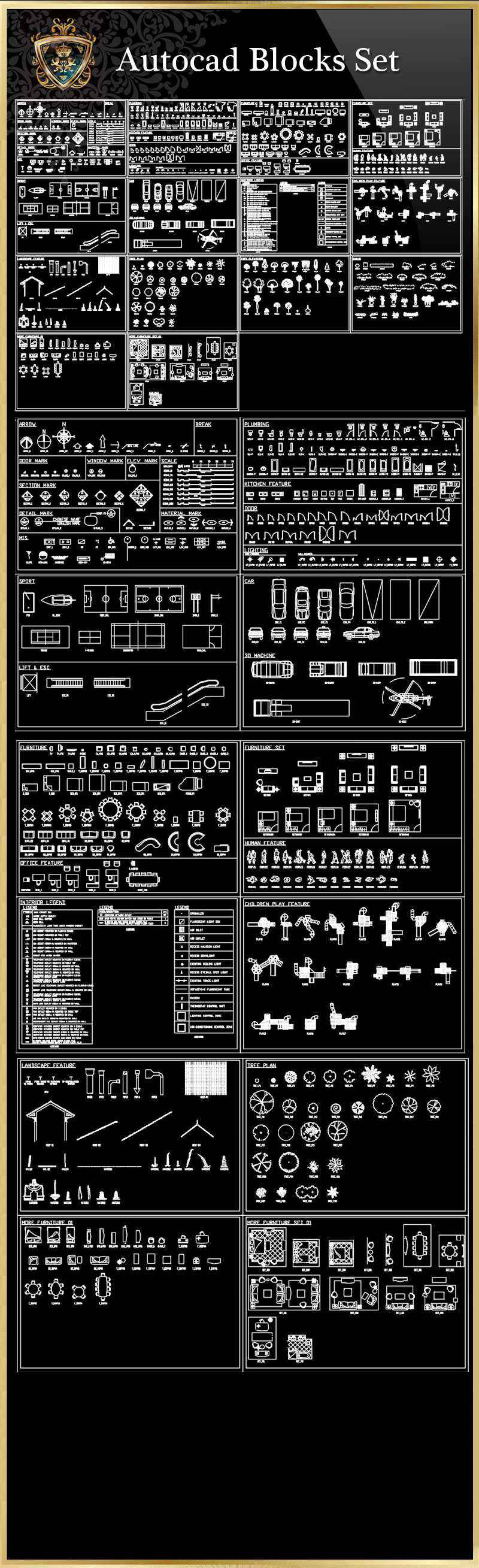 ★【Autocad Blocks Set】Luxury home, Luxury Villas, Luxury Palace, Architecture Ornamental Parts, Decorative Inserts & Accessories, Handrail & Stairway Parts, Outdoor House Accessories, Euro Architectural Components, Arcade