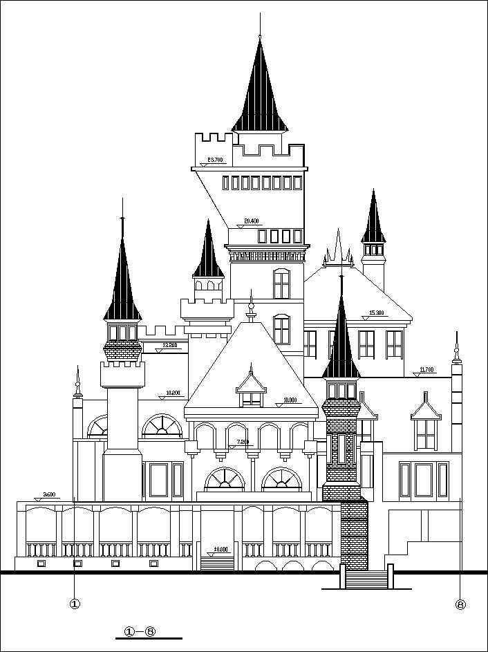 Casle plan,elevation,details drawings 