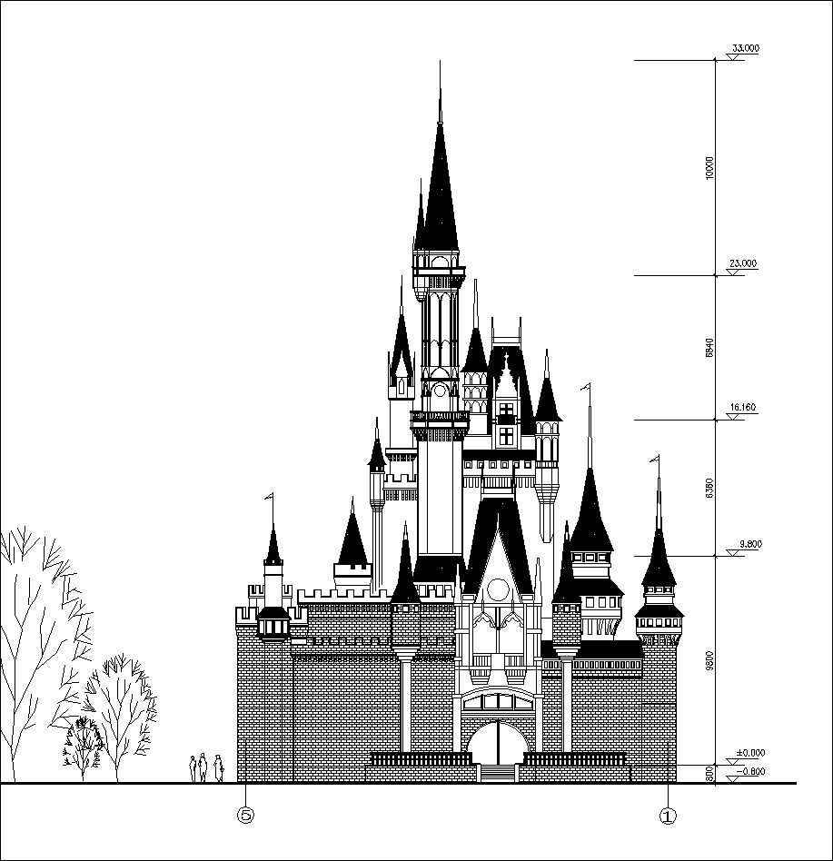 Casle plan,elevation,details drawings 