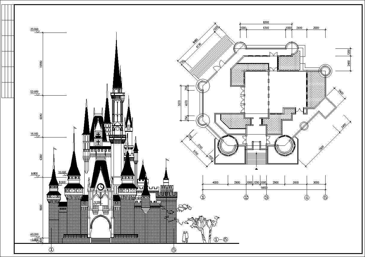 Casle plan,elevation,details drawings 