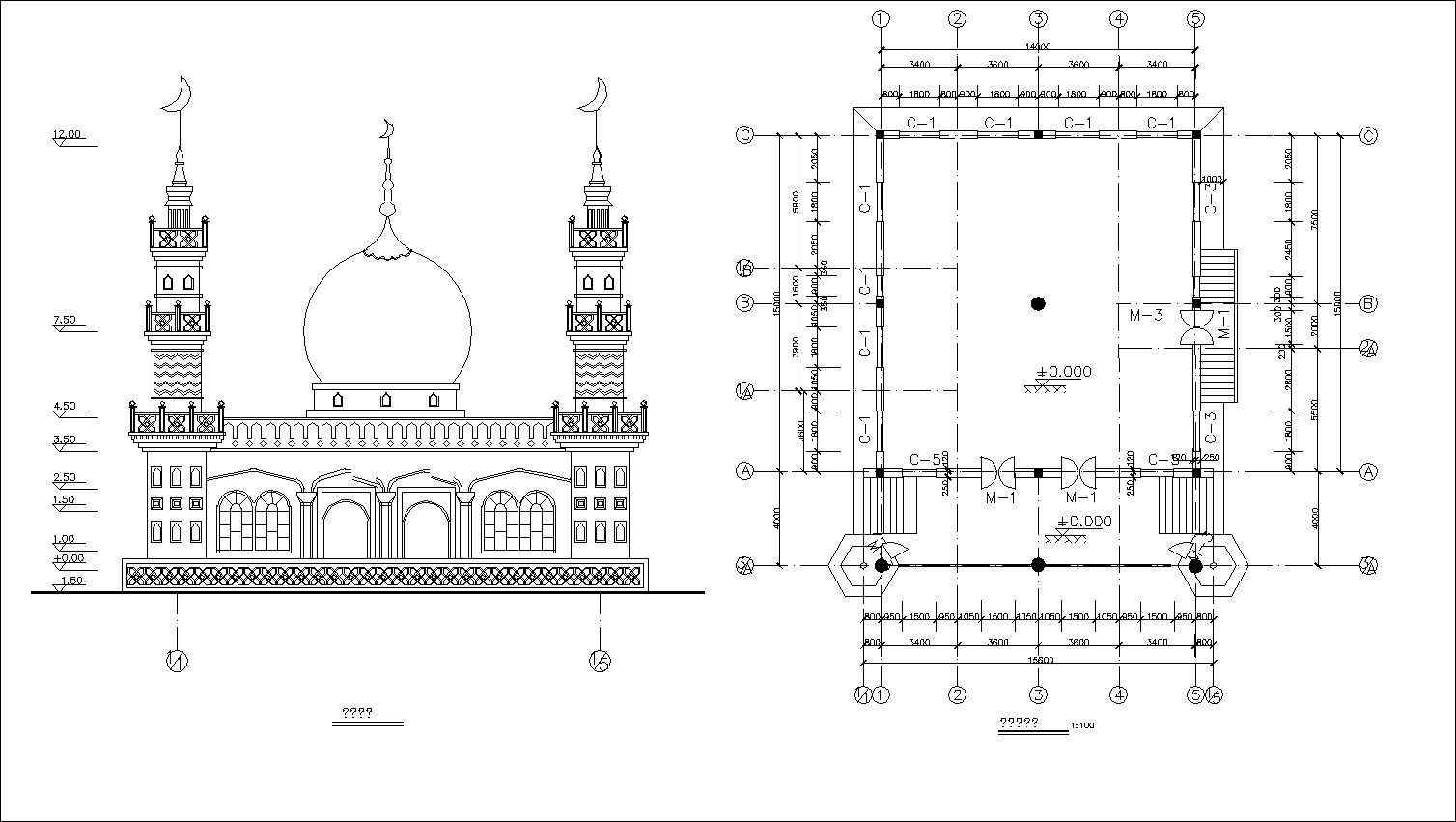 Mosque plan,elevation,details drawings 