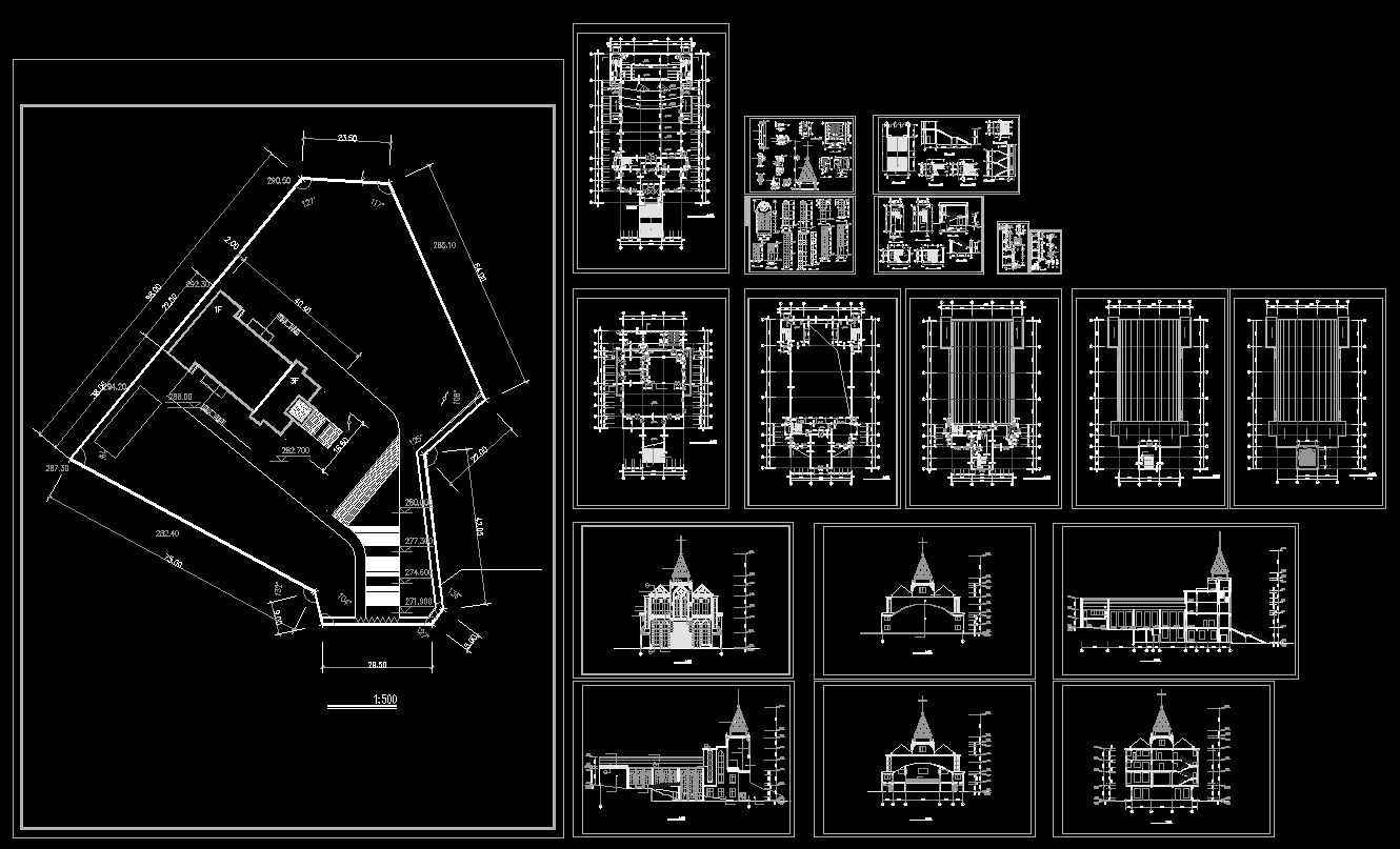 Church plan,elevation,details drawings 