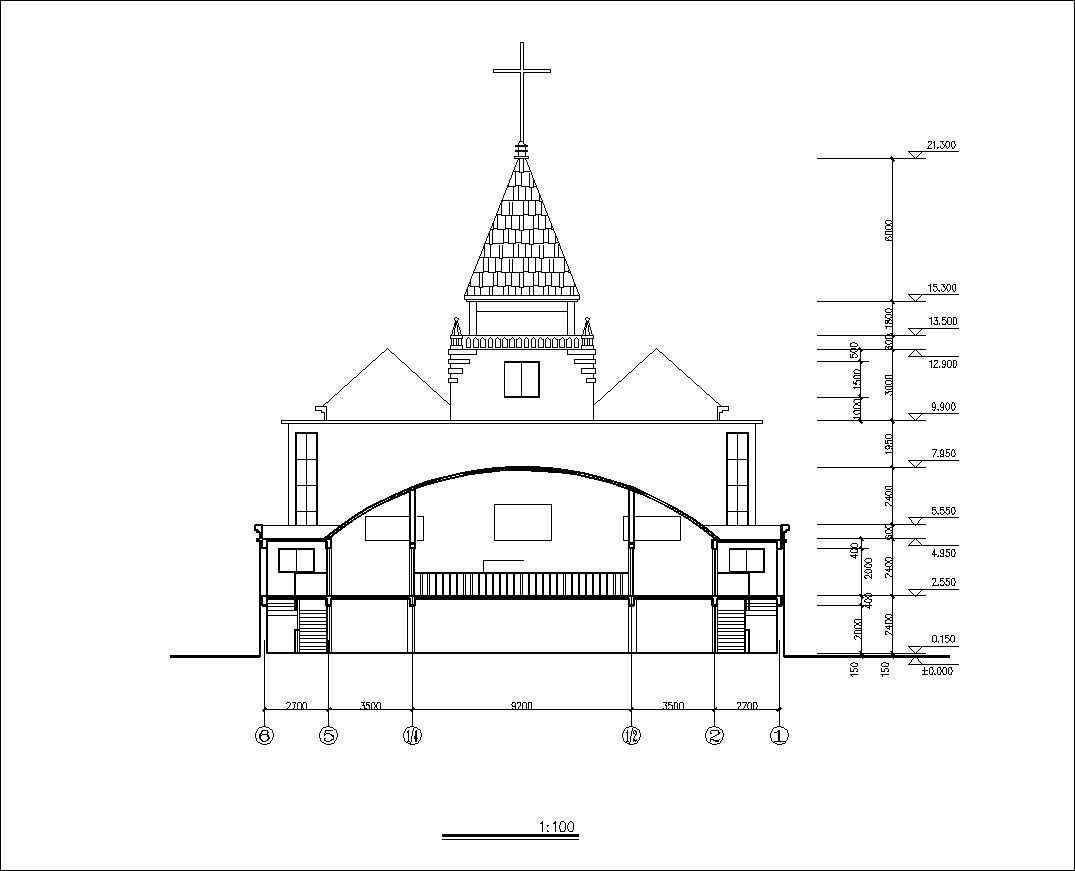 Church plan,elevation,details drawings 