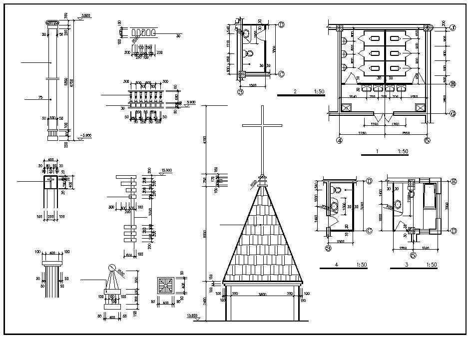 Church plan,elevation,details drawings 