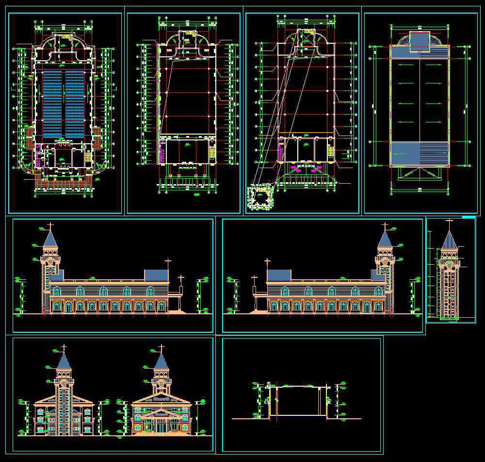 Church plan,elevation,details drawings 