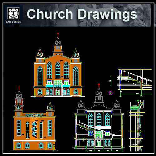 Church plan,elevation,details drawings 