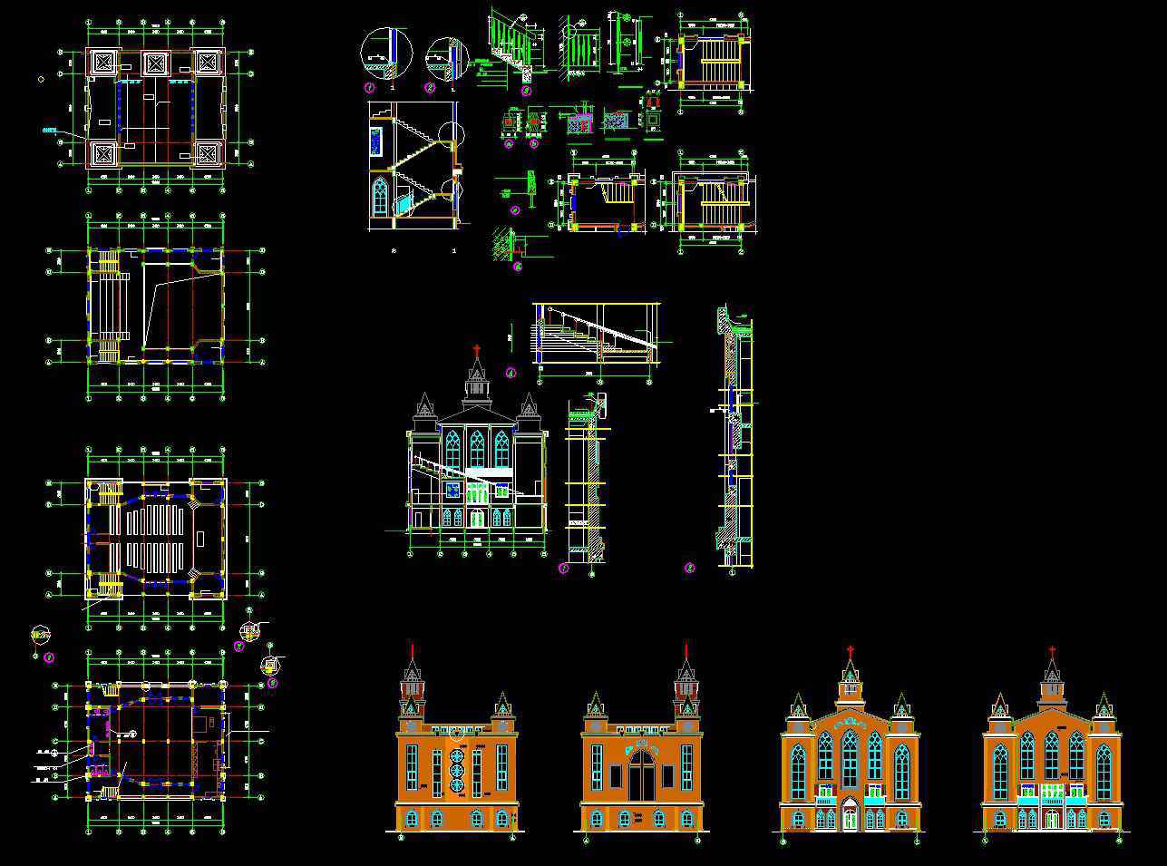 Church plan,elevation,details drawings 