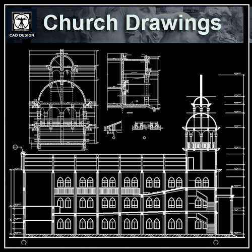 Church plan,elevation,details drawings 